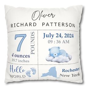 Personalized Birth Announcement Pillow Baby Boy Gift Nursery Keepsake Custom Baby Name Birth Date Stats Pillow Newborn Infant Gift for New Mom