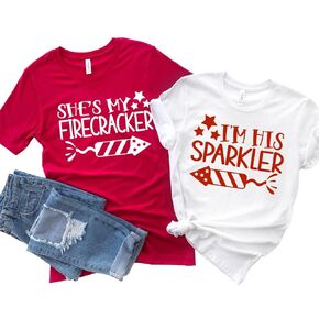 Firecracker and Sparkler Fourth of July Couple Outfits, Matching Fourth of July Shirts For Boyfriend, Girlfriend, Husband and Wife, His and Her 4th of July Shirts, Matching Independence Day Tshirts.