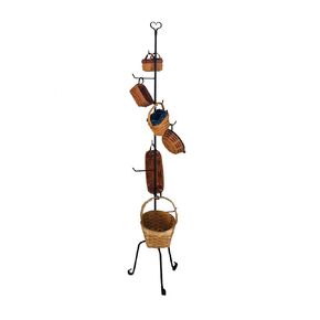 Boxwood and Mum Hanging Storage Basket Stand, Holder, Storage Rack Display Tree, Cloth or Hat Organizer Hanging Storage Farmhouse Style Rustic Home Decor (Rustic Star)