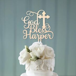 God Bless Cake Topper - Baptism Decorations for Girls - Cross Cake Topper - Baptism Cake Topper - Acrylic Cake Decor - First Communion