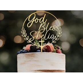 First Holy Communion Cake Topper Personalized Baptism Cake Topper With Wreath Custom Christening Cake Topper Boho Floral God Bless Cake Topper
