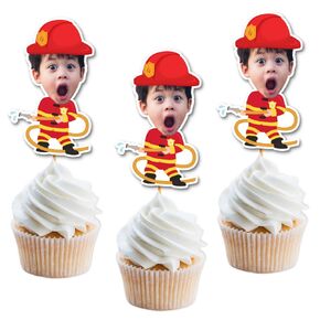 Custom Firefighter Cupcake Toppers Personalized With Photo, Non Edible Fireman Birthday Supplies, Firefighter Graduation Decorations, Grooms Face Bachelorette Bridal Shower Sexy Fireman Helmet Hose