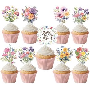 40 Pack Baby in Bloom Cupcake Toppers, WildFlower Cupcake Toppers, Flower Cake Decorations for Birthday Party