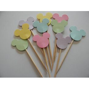 24 Mickey Mouse Mixed Pastel Colored inspired cupcake toppers food picks Baby shower party décor supplies