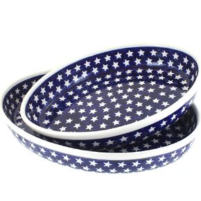 Blue Rose Polish Pottery Grapes Oval Baker Set