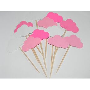 24 shades of pink and white clouds cupcake toppers food picks baby girl shower decor party supply