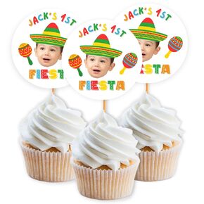 Personalized Fiesta Cupcake Toppers With Photo Name Age, Custom Cake Toppers For Kids Adults, Sombrero Maracas, Taco Twosday 2nd Birthday, Three Esta 3rd Party, Mexican Party Decorations