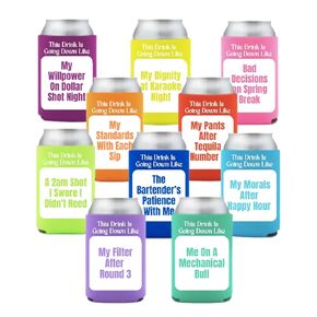 THIS DRINK IS GOING DOWN LIKE Drink Holder Can Cozie Set (10 PACK) - Perfect for girls trips, camping fun, weekend getaways, beach gettogethers (Set of 10)