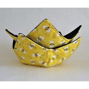 Cotton Bowl Cozies, Set of 2, Microwave Safe, Reversible, Cute Bees Print