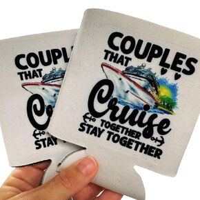 Couples That Cruise Together Stay Together Can Cooler - Insulated Drink Holder for Cruise Lovers - Perfect Cruise Vacation Gift - Set of 2 Beer Can Sleeves - Great Christmas Gift for Couples