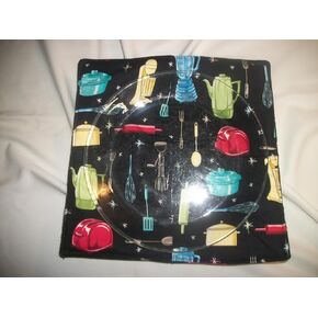 Microwave Dinner Plate Cozie Cozy Vintage Appliance Print potholder hot mat