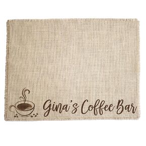 Personalized Coffee Bar Mat - Customized Burlap Placemat for your Coffee Maker - Made in the USA