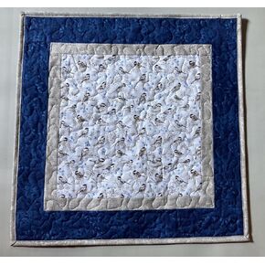 Handmade Table Topper with Birds, Blue Bird Chickadees Quilted Table Topper, Large Table Square, 20x20" Reversible Winter Tree Nightstand Coffee End Table, Cabincore Mountain