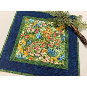 Summer Wildflowers Quilted Table Topper, Reversible Table Mat, 20x20" Coffee Table End Table Nightstand, Large Square Spring Decor TahoeQuilts Handmade