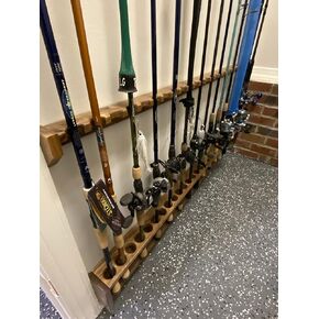 Fishing Rod Rack, Solid Wood Wall Mount Pole Holder, Made to Order, Any Size (Unfinished Solid Red Oak Wood)