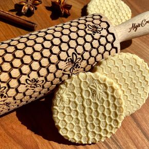 MOSS ROSE Embossed Rolling Pin for Ceramic. Clay Roller and Ceramic Stamp for Embossing Pottery. Baking Gifts for Women by Algis Crafts for Embossed Cookies