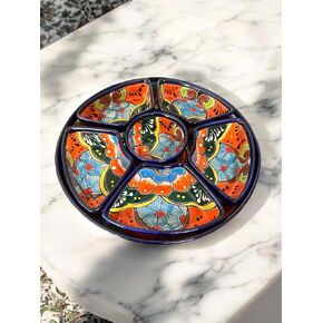 Handmade 7-Piece Talavera Appetizer Tray | Sectional Botanero Party Platter for Dips, Sauces & Charcuterie