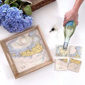 Personalized Wood Serving Tray - Custom Nautical Chart - Light "White-Wash" Finish - Perfect Gift for Anniversary, Wedding, Engagement, Housewarming, Birthday, Boaters, Coastal Homes