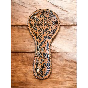 Talavera Style Spoon Rest – New Design, 10" x 5" Ceramic Handmade Mexican Pottery, Decorative Wall Hanging (Tan on white)