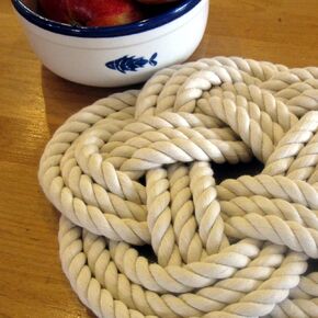 Large Cotton Rope Sailor Knot Trivet Natural White