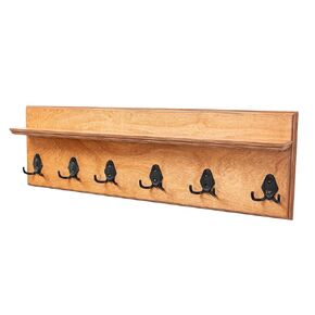 Rustic Wall Mounted Coat Rack with Shelf Wooden Entryway Organizer with 5 Metal Hooks for Coats Hats Towels Keys Floating Storage Shelf for Bathroom Bedroom (Walnut, 48 inch Striped (4 Hooks))