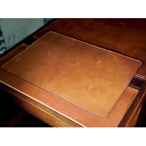 Leather Table Pad Protector in Full-Grain Leather Natural Color Desk Pad Custom Desktop Writing Mat