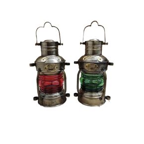 Decorative Kerosene Oil Lantern - Vintage Brass Red/Green Minor Oil Lamp Nautical, Wall Decor Item, Ship Lantern For Home Decor, Hanging Light, Boat Lamp