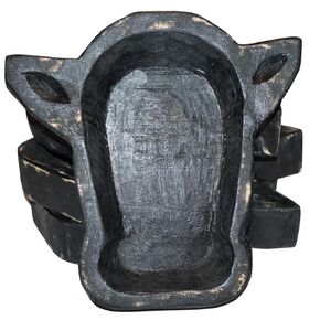 cow head large dough bowl for decor or candles unique antiqued hand carved centerpiece farmhouse holiday christmas gift 11x12x2-antique black