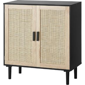 VEVOR Rattan Buffet Cabinet with Storage, 4 Magnetic Doors and Adjustable Shelves, Sideboard for Hallway, Living Room, Kitchen, Natural