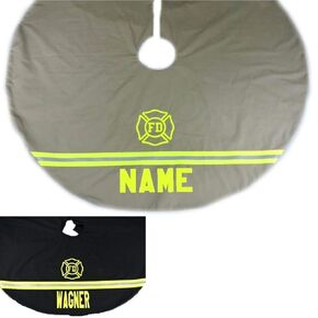 Firefighter Christmas Tree Skirt, 52" Round Fully Lined Tree Skirt, Option to Personalize with Name