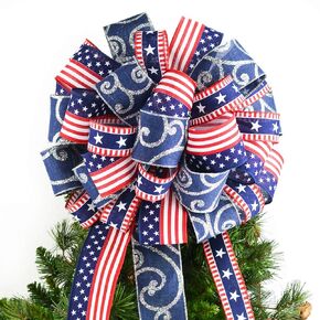 Fourth of July Flag Tree Topper Bow | Lantern Topper | Present or Gift Bow