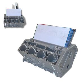 V8 Engine Business Card Holder - Shiny Silver Desk Decoration for Car Enthusiasts | 3D Printed PLA