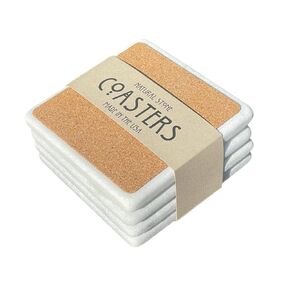 Handmade White Marble Coasters with Cork Top & Bottom, Absorbent & Protective - Set of 4 - Absorbent Drink Coasters for Coffee Table & Home Decor