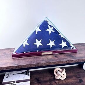 Premium Glass Flag Display Case with Real Wood Moulding | Black, Cherry or Walnut | Add Custom Engraving | Fits 9.5' x 5' Burial Flag