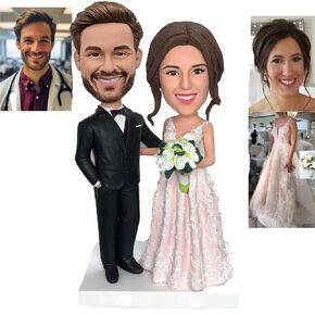 Bobblehead Figurine and Groom and Bride Fully Customizable Wedding Cake Topper Wedding Couple Dolls Personalized Custom Sculpture Holiday Gifts Wedding Anniversary Doll (Couple 6''/7''/8'')