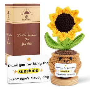 Sunflower Crochet Flower Gift - Handmade Positive Doll with Uplifting Quote - Thank You, Appreciation Gift for Teacher, Best Friend, Coworker, Women - Cute Emotional Support Decor (S4)