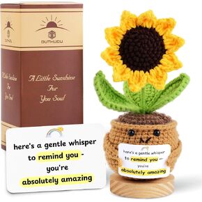 Sunflower Crochet Flower Gift - Handmade Positive Doll with Uplifting Quote - Thank You, Appreciation Gift for Teacher, Best Friend, Coworker, Women - Cute Emotional Support Decor (S4) in Kuwait