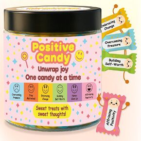 Positive Candy, 30 Daily Affirmations for Women & Teens, Sweet Positive Affirmation Gifts, Cute Motivation Candy Jar, Inspirational Gifts for Teen Girls & Women