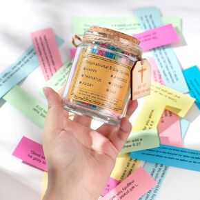 Color Coded Bible Verses in a Jar Inspirational Scripture Set in Glass Cork Jar with Wooden Tag Prayer Jar,Christian Gift for Encouragement,Thanksgiving,Christmas,Birthdays Christian Gifts for Women