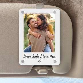 (SET 2) Car Visor Photo Clip, Sun Visor Clip Photo Frame Car Picture Holder, Drive Safe I Love You Magnet Acrylic Sunvisor, Car Gifts For Boyfriend, Husband, Couple, Men, Women