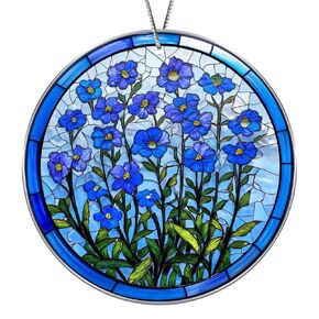 Forget Me Not Acrylic Suncatcher Window Hanging Ornament, Forget Me Not Stained Glass Effect, Sympathy Gift for Loss of Loved One, Memorial Ornament for Window, Birthday Chirtsmas Gifts for Mom
