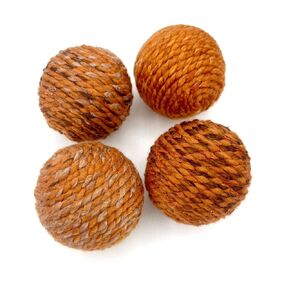 Rust Burnt Orange yarn rope wrapped balls- bowl filler set of 4, fall autumn