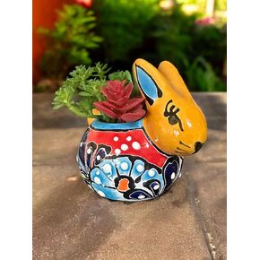Small Talavera Bunny Planter | Handcrafted Mexican Pottery | 5"x5" Succulent Planter for Indoor & Outdoor Decor