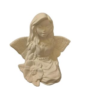 Sitting Fairy with Flower 6" Ceramic Bisque, Ready to Paint