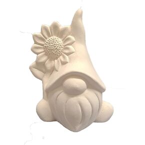 Gnome with Sunflower 6" Ceramic Bisque, Ready to Paint