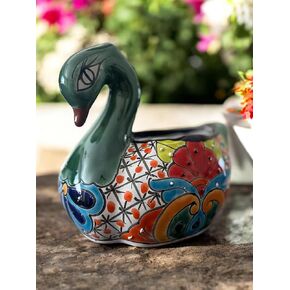 Colorful Talavera Ceramic Swan Planter, 8" Wide x 7" Tall, Hand-Painted Decorative Mexican Pottery for Indoor and Outdoor Use, Vibrant Colors, Unique Floral Design, Perfect for Home and Garden