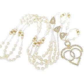 Non-catholic Wedding Lasso Ivory Color Crystal Pearls Gold Plated With Rhinestones Heart/Lazo De Boda No Catolico, Lazo matrimonial sin Imagenes Catolicas en tono oro de14kt