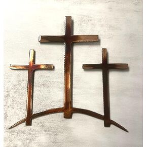 Three Crosses on a Hill Metal Wall Art (8 1/2" tall)