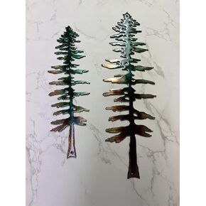Two Layered Forest Pine Trees Metal Wall Art Decor copper green tinged