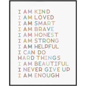 Affirmations Print, Kids Affirmations Sign, I Am Kind, I Am Smart, Classroom Decor, Homeschool Decor, Playroom Wall Art, Classroom Art, Unframed (8 x 10 inch)
